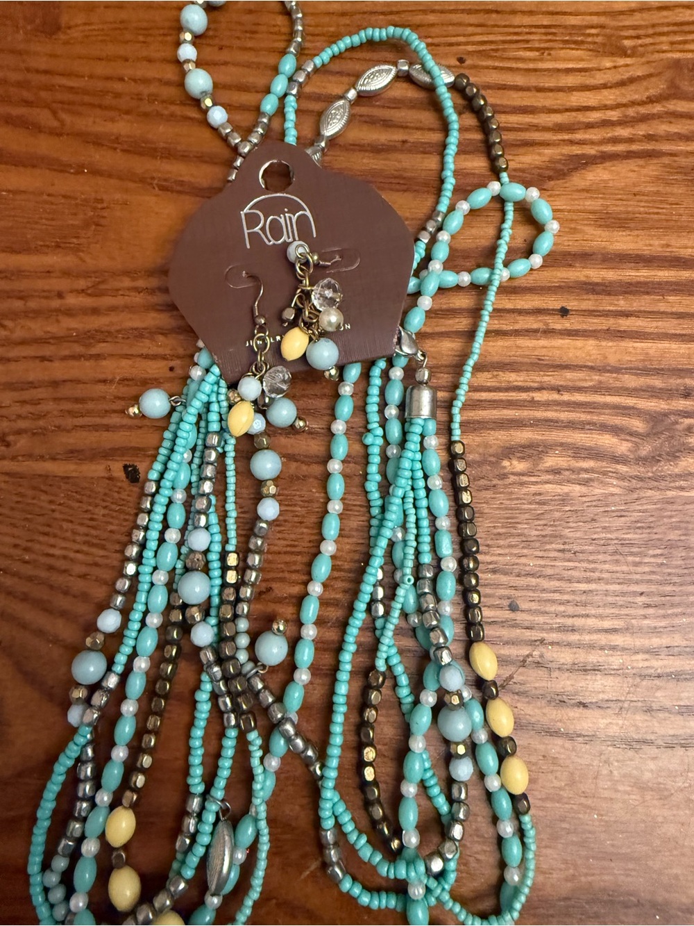 Turquoise Multi-Strand Beaded Necklace and Earrings Set